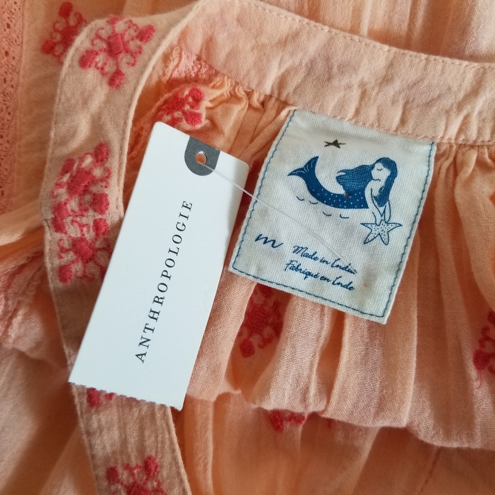 Anthro Mermaid Desert Rose Peach Embroidered Beach Tunic Cover Up NWT Size M - Picture 14 of 16